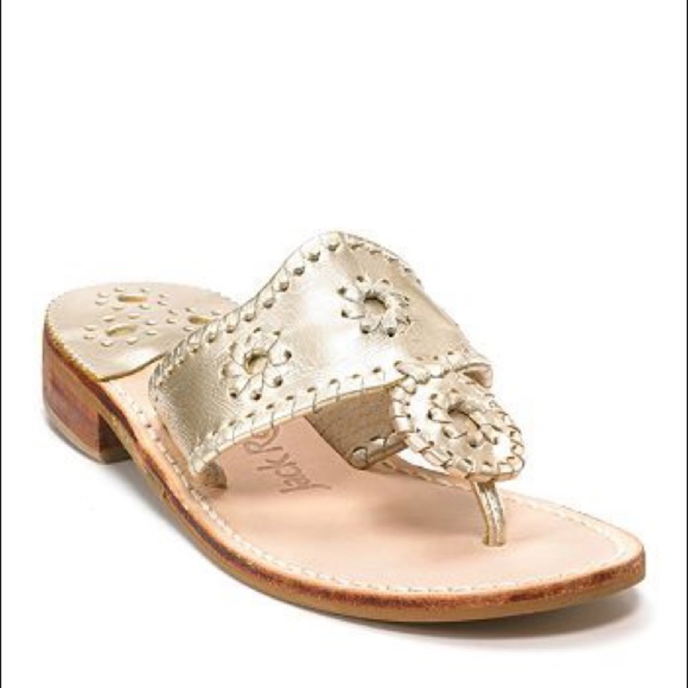 Jack Rogers Metallic Gold Leather Thong Sandals